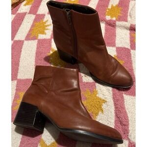 Sam Edelman Women's Joey Brown Leather Ankle Stacked Heel Boots, 11